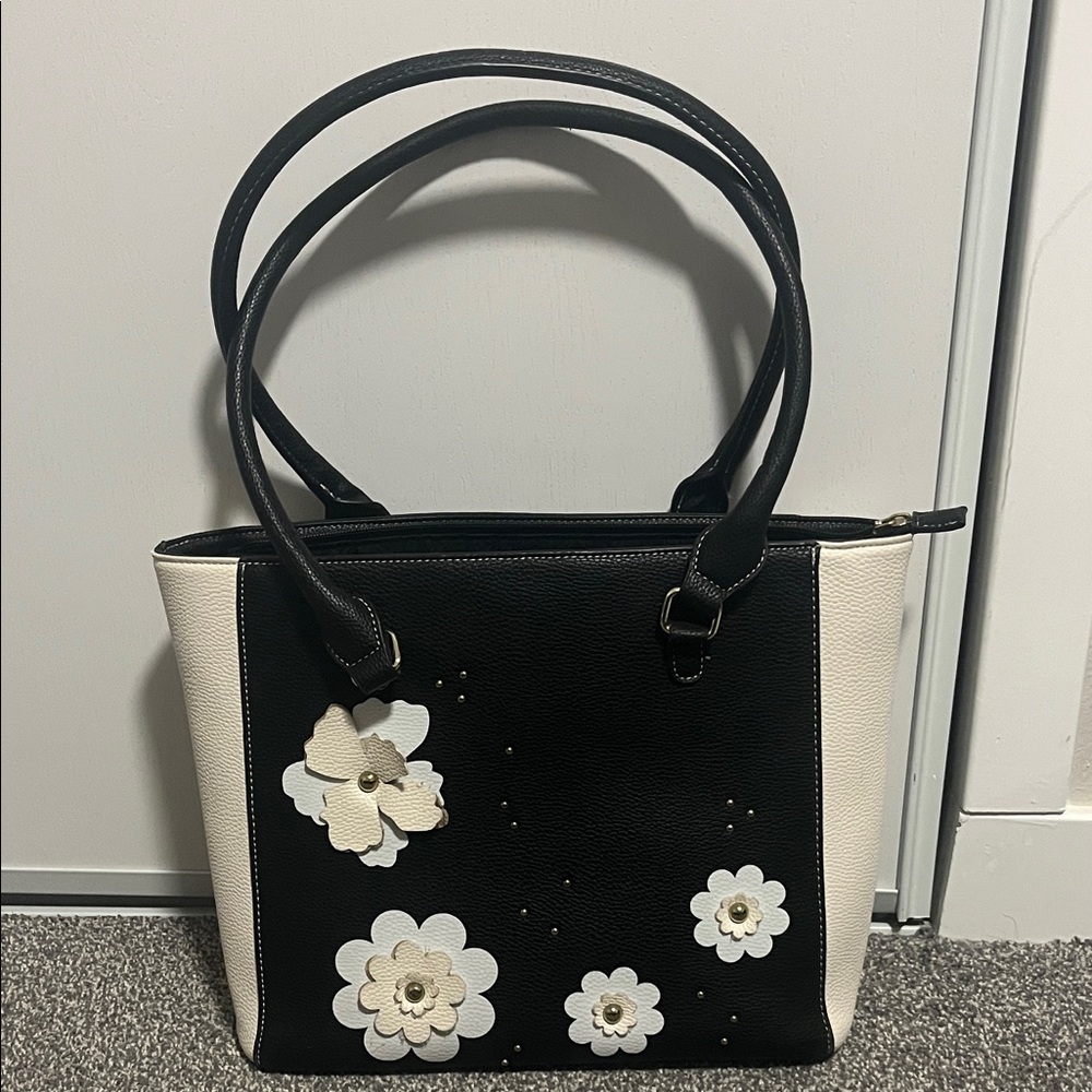Black and White Floral Tote Bag